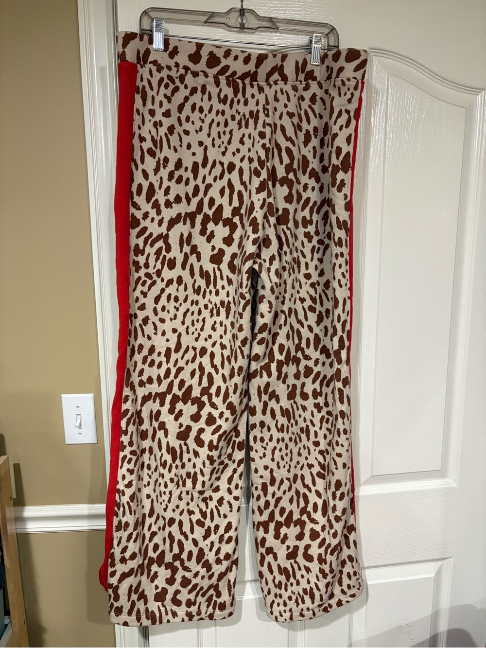 Grayson Threads Brown Leopard Wide-Leg Pants with Red Side Stripe